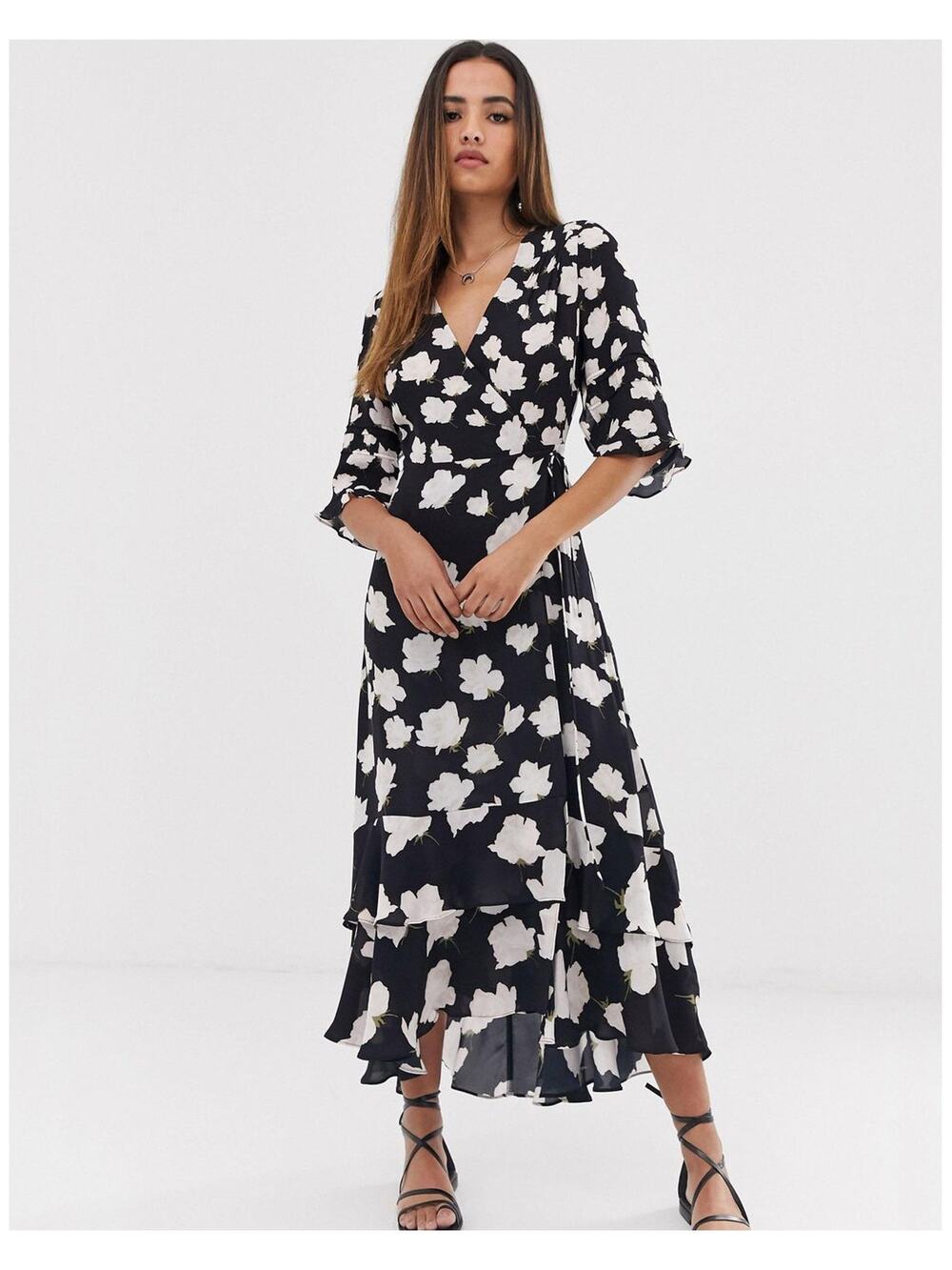 All Saints Black Floral Wrap Maxi Dress